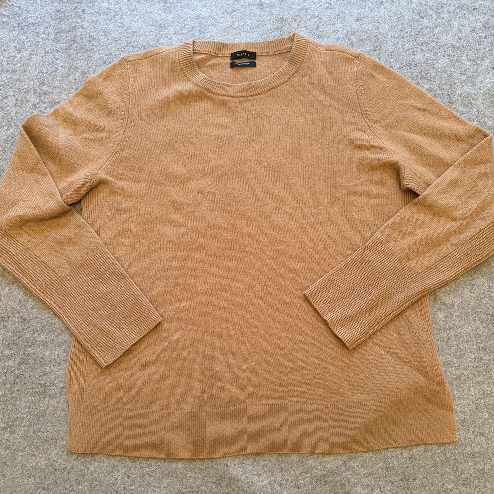 Halogen Women's Cashmere Crewneck Sweater Quiet Luxury Old Money Camel EST L